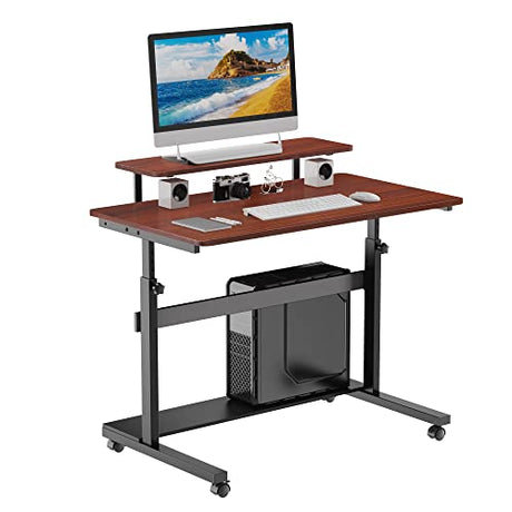 EUREKA ERGONOMIC Height Adjustable Standing Desk, Mobile Desk with Detachable Hutch 41", Teak EUREKA ERGONOMIC