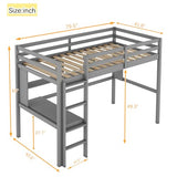 PVWIIK Twin Size Loft Bed with Shelves and Desk,Solid Wood Loft Bed Frame w/Safety Guardrail and Ladder,Space Saving Design, No Box Spring Needed, Grey PVWIIK