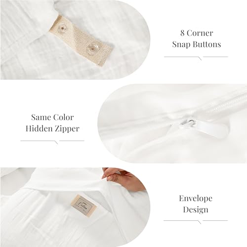 RENEWROOTS Off White Duvet Cover Queen Size, 100% Sandwashed Cotton Soft Queen Duvet Cover Set 3 Pieces with Zipper Clousre & Corner Buttons (Off White, Queen 90 x 90) RENEWROOTS