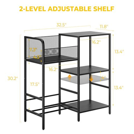 Record Player Stand with LED Light, Turntable Stand with Vinyl Storage - Up to 300+ Albums, 3-Tier Record Player Table Cabinet, Adjustable Shelf & V-Shaped Holder, Vinyl Display Shelf for Living Room Nidouillet