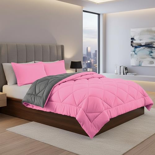 Elegance Linen Silky Soft - Goose Down Alternative Reversible 2pc Comforter Set- Available in A Few Sizes and Colors, Twin/Twin XL, Pink/Gray Elegant Comfort