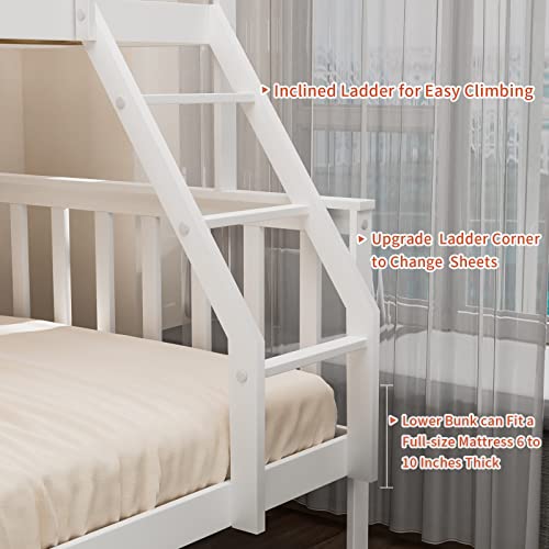 JOYMOR Convertible Twin Over Full Bunk Bed Frame – Space-Saving Solid Wood Design with Ladder and Guard Rail for Kids and Teens - WoodArtSupply