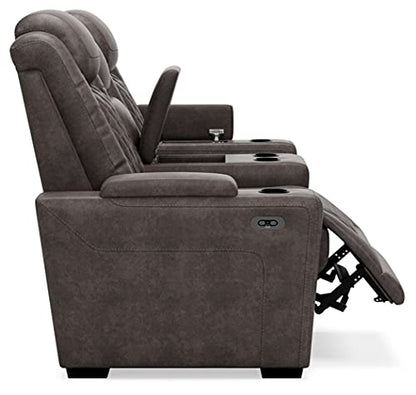 Signature Design by Ashley Hyllmont Power Reclining Loveseat with Center Console, Weathered Gray