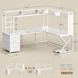 SEDETA Corner Computer Desk, Convertible 94.5" Gaming Desk with Storage Drawers, Hutch and Pegboard, L Shaped Office Desk with Power Outlet, LED Lights for Home Office, White SEDETA