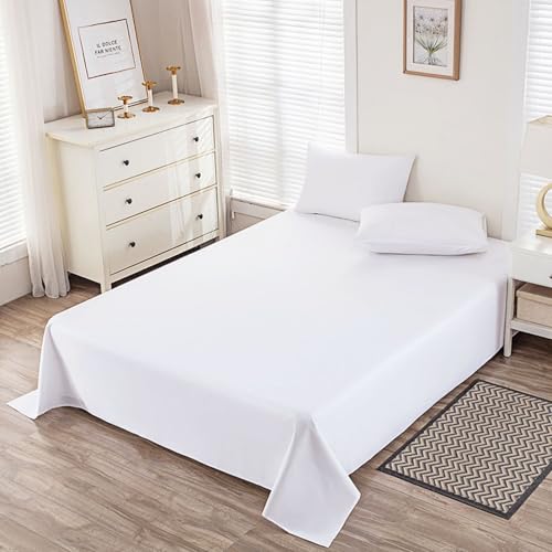Twin Size Flat Sheet Only, Soft 300 Thread Count 100% Cotton Flat Sheets, Cool & Breathable Bed Sheets, Top Sheet, Flat Sheet Only, Single Flat Sheets Only (Twin, White) HMACOLOR BEDDING