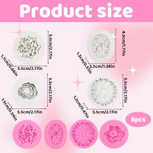 8 Pcs Candle Molds, Flower Mold for DIY Projects, Create White and Pink Chrysanthemum, Lilac, Peony, and Rose Candles, Handcrafted Home Decor and Gift Making Supplies