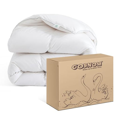 Cobnom® Feather and Down Fibres Comforter Queen Size - 100% Organic Cotton, Quill-Free & Ethical, Luxury All Season Duvet Insert (White, 90x90 Inches) Cobnom