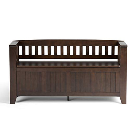 SIMPLIHOME Acadian SOLID WOOD 48 Inch Wide Transitional Entryway Storage Bench in Brunette Brown, For the Living Room, Entryway and Family Room