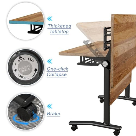 Usosidam Folding Conference Room Table with Wheels, Modular Flip-Top Conference Tables for Training Rooms, Classrooms & Seminars, Mobile Conference Table for Multi-Person Meetings Usosidam
