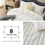 Bedsure Fluffy Duvet Cover Set - Ultra Soft Plush Shaggy Comforter Cover King Size, Warm Flannel Fleece Bed Sets for Winter, 3 Pieces (Striped Pattern, Coconut White) Bedsure