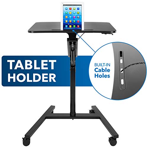 Mount-It! Mobile Standing Desk for Laptop with Wheels, Gas Spring Height Adjustable Rolling Workstation Cart, 27" x 20" Laptop Desk on Wheels, Portable Computer Desk for Home Office, Classroom Mount-It!