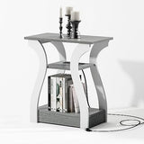 FROMJBEST End Tables Living Room, Grey End Table with Charging Station, Grey Side Table, Nightstand for Bedroom, 3 Tier End Table with Storage Shelf for Living Room FROMJBEST