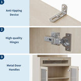 MilleLoom 62" Pantry Cabinet with Storage Drawers, Farmhouse Kitchen Hutch Bar Cabinet with 3-Tier Open Shelf & Microwave Stand, Kitchen Cupboard with Glass Door for Dining/Living Room, Wood MilleLoom