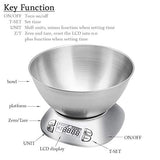 Digital Kitchen Scale with Removable Bowl 2.5L Volume, Electronic Stainless Steel Food Scale for Cooking Baking, Room Temperature, Alarm Timer, 12lb 5.5kg, Batteries Included