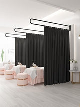 XIMSPHY Privacy Partition Curtains with U-Shaped Rod, Metal Support Single Wall Mounted Curtains, 6.56ft Black Flat Hooks Medical Curtain for Fitting Room Beauty Salon Bedroom XIMSPHY