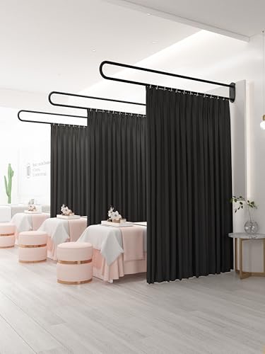 XIMSPHY Privacy Partition Curtains with U-Shaped Rod, Metal Support Single Wall Mounted Curtains, 6.56ft Black Flat Hooks Medical Curtain for Fitting Room Beauty Salon Bedroom XIMSPHY
