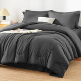 HIMEET Full Size Comforter Sets - 7 Pieces Bed in a Bag Full, Luxury Comforter Set with Sheets for All Season, Bed Set with Comforter, Flat Sheet, Fitted Sheet, Pillowcases & Shams, Dark Grey HIMEET