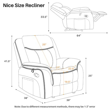 BAMCANFUR Massage Recliner Chair with Heated, Faux Leather Recliner Chairs for Adults, 39" Wide Manual Reclining Ergonomic Lounge Chair for Living Room with Overstuffed Backrest, Side Pocket, Grey BAMCANFUR
