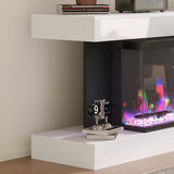 TAMUNE 66.9” Fireplace TV Stand with 40” Electric Fireplace, LED Lights, High Gloss TV Media Console Table, Glossy Entertainment Center for Living Room, White and Black, 13.8”D x 66.9”W x 23.6”H TAMUNE
