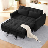 3 In 1 Corduroy Convertible Sofa Bed,Pull Out Couch Bed with Reclining Backrest And 2 Pillows, 54" Full Size Loveseat Sleeper Sofa Futon Couch Bed, Couches For Small Spaces, Living Room (Black ①) Xinmviec