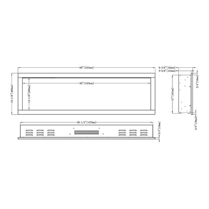 Modern Ember Highmark 60 Inch Smart Linear Electric Fireplace - Premium Flame with 10 Colors, Sleek Hidden Vent Design, Install Recessed in-Wall or Wall-Mount, WiFi and Voice-Enabled