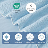 Amélie Home Waffle Cooling Comforter Queen Size, Q-Max 0.45 Reversible Lightweight Cooling Blanket for Hot Sleepers, Breathable Bedding for Night Sweats, 90"x90", Sky Blue Amélie Home
