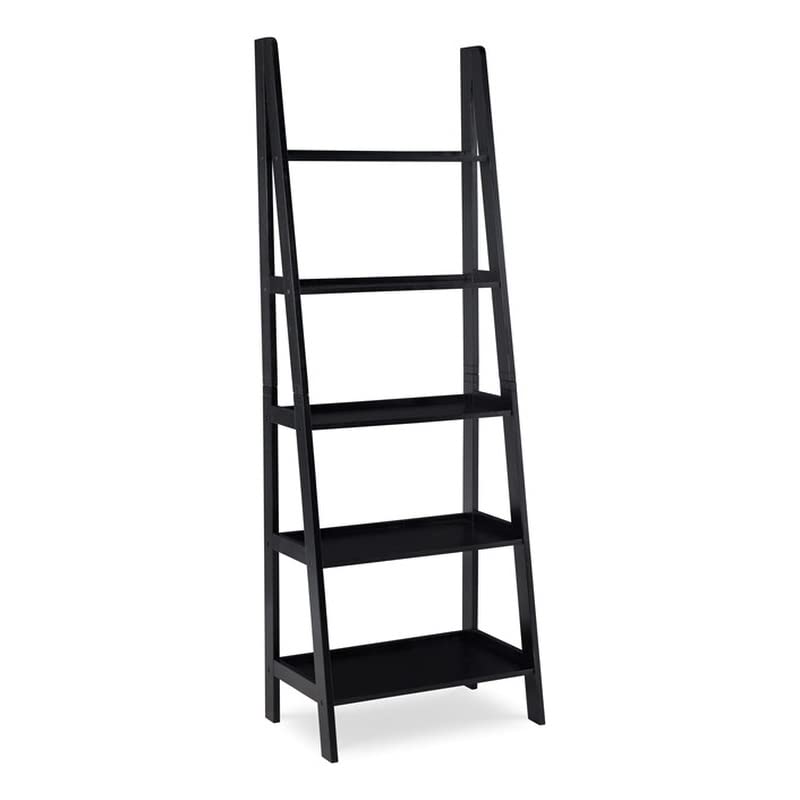 Linon Archdale Black 72" Open Back Ladder Bookshelf with 5 Adjustable Shelves Linon
