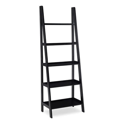 Linon Archdale Black 72" Open Back Ladder Bookshelf with 5 Adjustable Shelves - WoodArtSupply