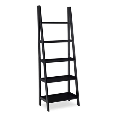 Linon Archdale Black 72" Open Back Ladder Bookshelf with 5 Adjustable Shelves