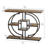 GiftGo Narrow Console Table for Entryway Industrial 4-Tier Sofa Table Behind Couch with Circle Base Rustic Wooden Accent Tables with Storage Shelves for Living Room, Hallway, Foyer (Brown) GiftGo