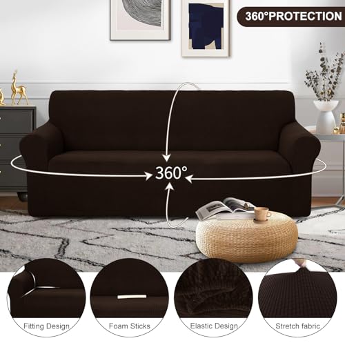 U-NICE HOME Stretch Couch Cover Sofa Cover Washable Sofa Slipcover Furniture Protector for 3 Cushion Couch Sofa Pet Friendly(Sofa, Chocolate) U-NICE HOME