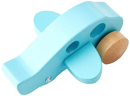 Hape Little Plane Kid's Wooden Toy Vehicle ,L: 4.9, W: 2.6, H: 3.8 inch, Blue and Beige - WoodArtSupply