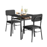 IDEALHOUSE 3-Piece Dining Table Set for 2 with Storage Rack, Wood Kitchen Table with Upholstered Chairs Set of 2, Small Square Table Set with Metal Legs Support, for Dining Room, Living Room, Black IDEALHOUSE