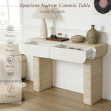Mcltopz 47.2" Faux Mars Marble Pattern Console Table with 2 Drawers, Skinny Long Sofa Table Behind Couch with Rounded Edges, Wooden Narrow Sofa Table Hall Table for Living Room Foyer Entrance, Marble Mcltopz