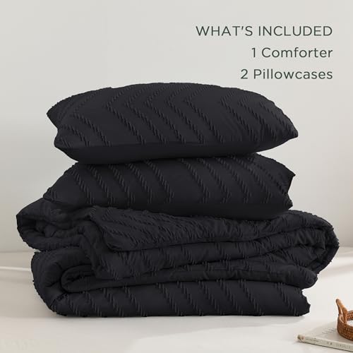Andency Black Twin/Twin XL Comforter Set, Twin Bed Comforter for College Dorm Girls Boys Kids Boho Soft Warm Cute Comforter, 2 Pieces Aesthetic Chevron Bohemian Bedding Set Andency