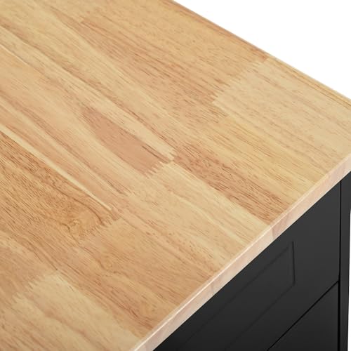 Ball & Cast Fluted Kitchen Island with Trash Can Storage Cabinet,Power Outlet,Internal Storage Rack,Rolling Kitchen Islands On 5 Wheels W/3 Drawers & 3 Open Side Racks for 10 Gallon Garbage Bin,Black Ball & Cast