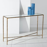 SAFAVIEH Couture Home Collection Jessa Brass Metal/Tempered Glass Top Entryway Living Room Rectangle Console Table (Fully Assembled) SAFAVIEH