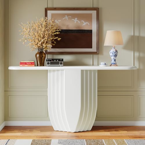 Tribesigns Modern White Console Table, 63 inch Wooden Entryway Sofa Table with Geometric Base, Contemporary Accent Console for Entry, Entrance, Foyer Tribesigns