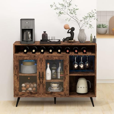 Bonzy Home 47" Buffet Cabinet with Storage, LED Modern Bar Cabinet with Wine Rack and Glass Holder Sideboard Cabinet for Home, Dining Room, Kitchen Bonzy Home