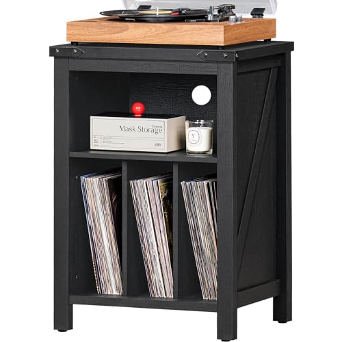 Joaxswe Record Player Stand with Vinyl Record Storage,Black Record Player Table Holds up to 160 Albums,Large Wood Turntable Stand Cabinet Dispaly Shelf for Living Room,Bedroom,Office - WoodArtSupply