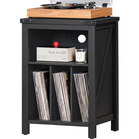 Joaxswe Record Player Stand with Vinyl Record Storage,Black Record Player Table Holds up to 160 Albums,Large Wood Turntable Stand Cabinet Dispaly Shelf for Living Room,Bedroom,Office Joaxswe