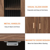 LAZZO Storage Cabinet Credenza Sideboard Buffet Cabinet with Glass Doors Free Standing Accent Entry Cabinet Coffee Bar Cabinet for Living Room, Hallway, Kitchen and Dining Room Brown LAZZO