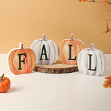 NEWLIGHTURE Fall Pumpkin Decor, 4pcs Wood Sign Pumpkin Block Set Farmhouse Fall Table Décor for Home Office Thanksgiving Tiered Tray Decor NEWLIGHTURE