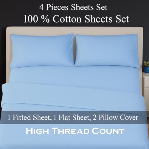 Exotic Linen Twin Size Sheets Set - 4 Piece Set - Hotel Luxury Bed Sheets - Extra Soft - 10" Deep Pockets - Easy Fit - Breathable & Cooling - Comfy -Light Blue Solid - 100% Cotton Sheets - 4 PC Exotic Linen