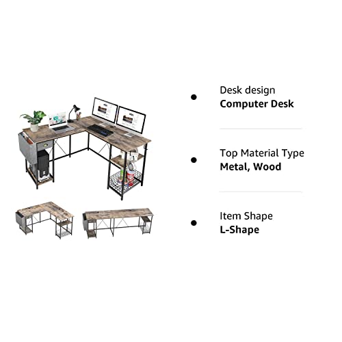 X-cosrack 2 Person Desk Large L-Shaped Computer Desk with Storage Shelves Drawer, Home Office Writing Corner Desk, Long Desk PC Laptop Workstation with Hooks Storage Bag Cable Hole - WoodArtSupply