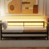 Nahenduo Twin Size Daybed with Pop up Trundle & Adjustable LED Lights, Futon Frame Bed, Metal Sofa Bed Frame for Living Room Bedroom Guest Room, Small Space, No Box Spring Needed (Black + LED) Nahenduo