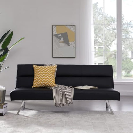 Naomi Home Zoe Futon Sofa Bed, Black Faux Leather, 3-Position Convertible, Space-Saving, 68.9" W Naomi Home