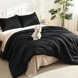 Litanika Black Twin/Twin XL Comforter Set, 2 Pieces Lightweight Solid Bedding Comforter Set, All Season Fluffy Bed Set (66x90In Comforter & 1 Pillowcase) Litanika