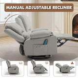 linting Faux Leather Recliner Chair with Heat and Massage Cup Holder, Overstuffed Swivel Rocker Recliner Chair Rocking Glider Chair, Light Grey