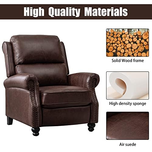 CANMOV Pushback Recliner Chair Faux Leather Armchair Push Back Recliner with Rivet Decoration Single Sofa Accent Chair for Living Room, Reddish Brown CANMOV